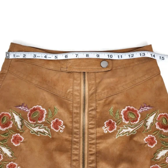 FREE PEOPLE Brown Embroidered Alanis Mini Skirt SIze 2 - Picture 6 of 11
